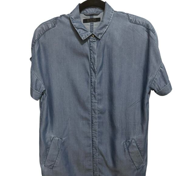 Allsaints Mel Dress Button Down Short Sleeves Mini Light Indigo Blue Size 4 - Picture 5 of 14